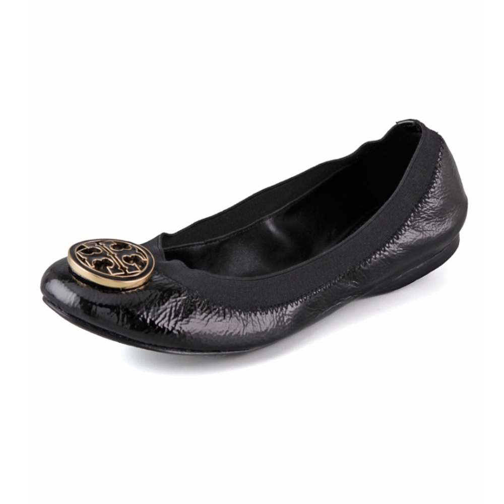 Tory Burch Black Patent Leather Caroline Ballet Flats